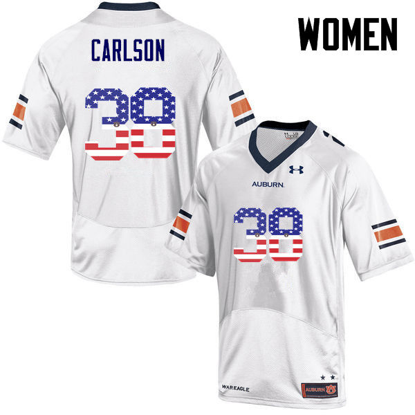 Women's Auburn Tigers #38 Daniel Carlson USA Flag Fashion White College Stitched Football Jersey